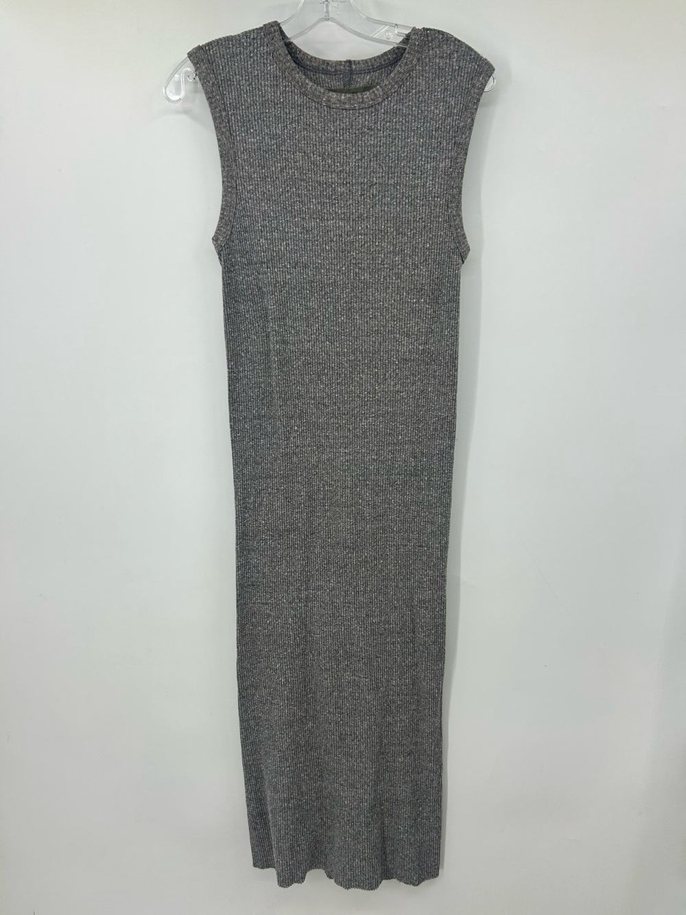 Enza Costa Ribbed Knit Dress Gray‎ Sleeveless Crew Neck Size Large